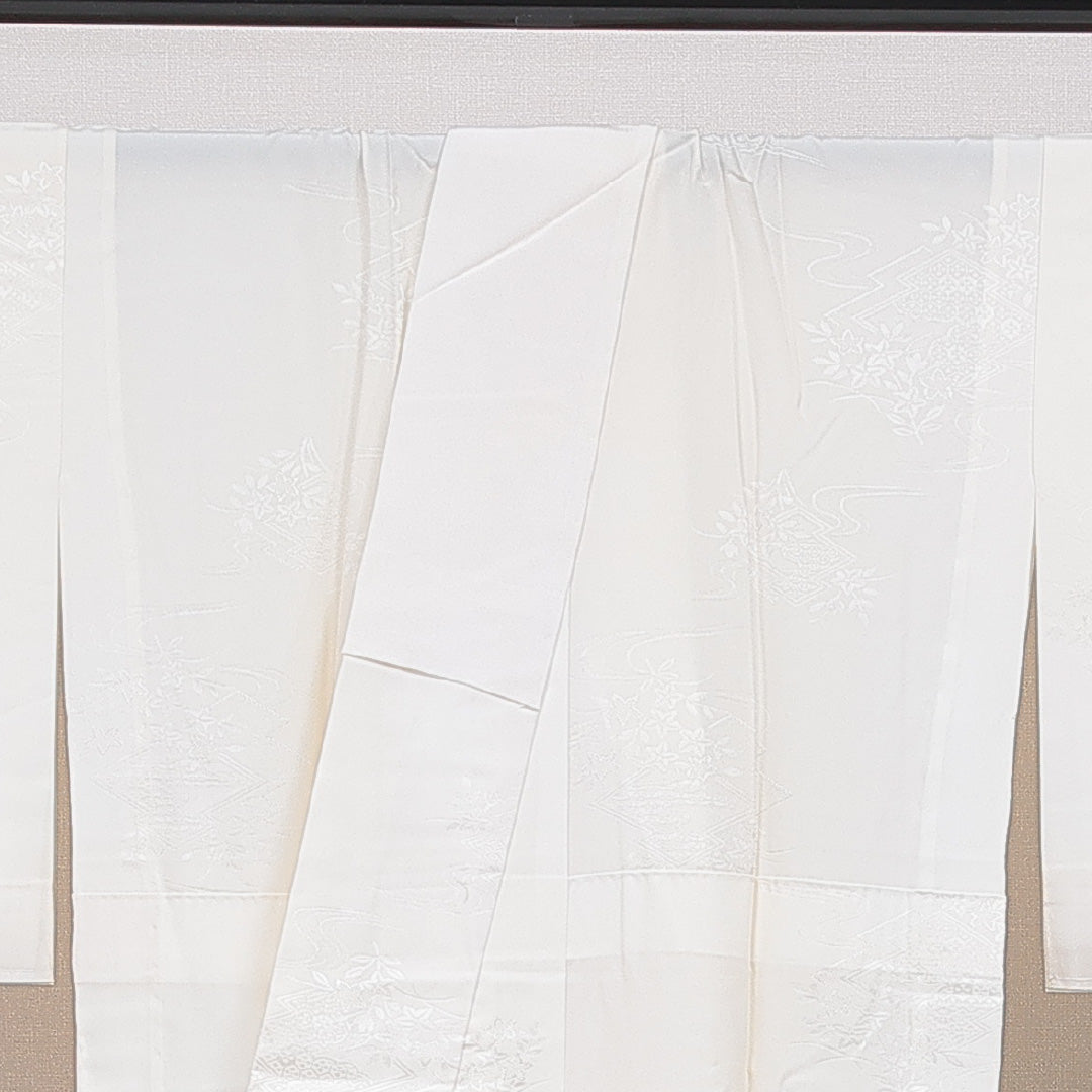 長襦袢 無双袖 身丈125cm 裄丈65cm 正絹 Cランク Mサイズ 古典柄 クリーム系 1229-16709