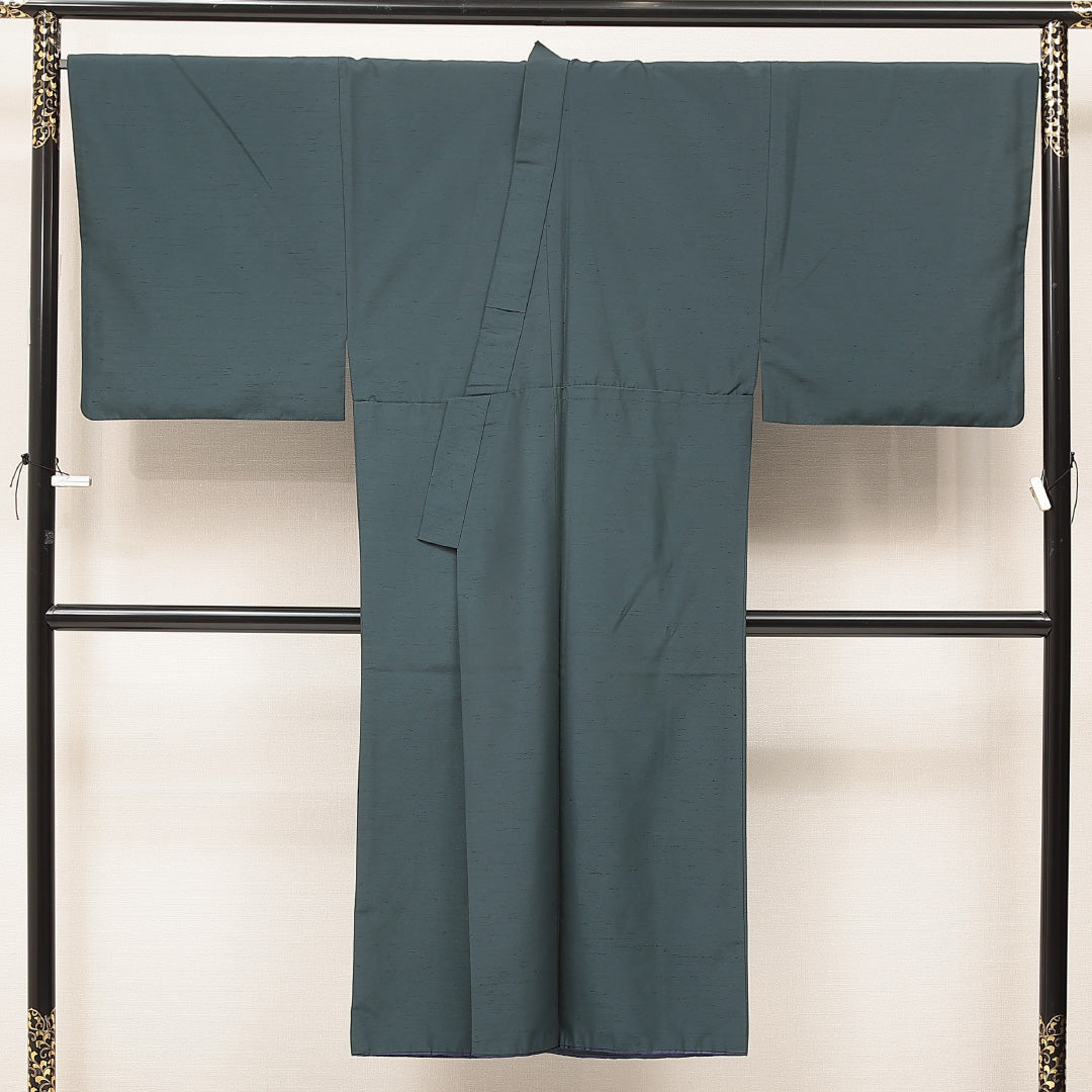 洗える着物 男着物 袷 身丈138cm 裄丈73cm ポリエステル Sランク カジュアル 棒衿 Sサイズ 無地 紺系 RP 1224-16884
