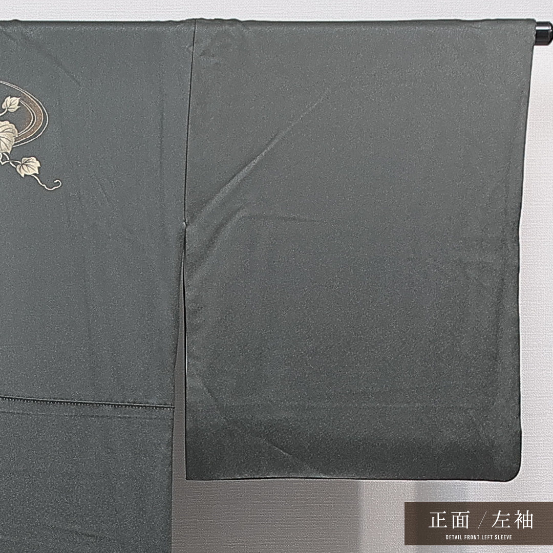 付下げ 袷 身丈166cm 裄丈69cm 正絹 Sランク インフォーマル 広衿 XLサイズ 鶴 葡萄 上品 落ち着き 緑系 M4 1218-15499