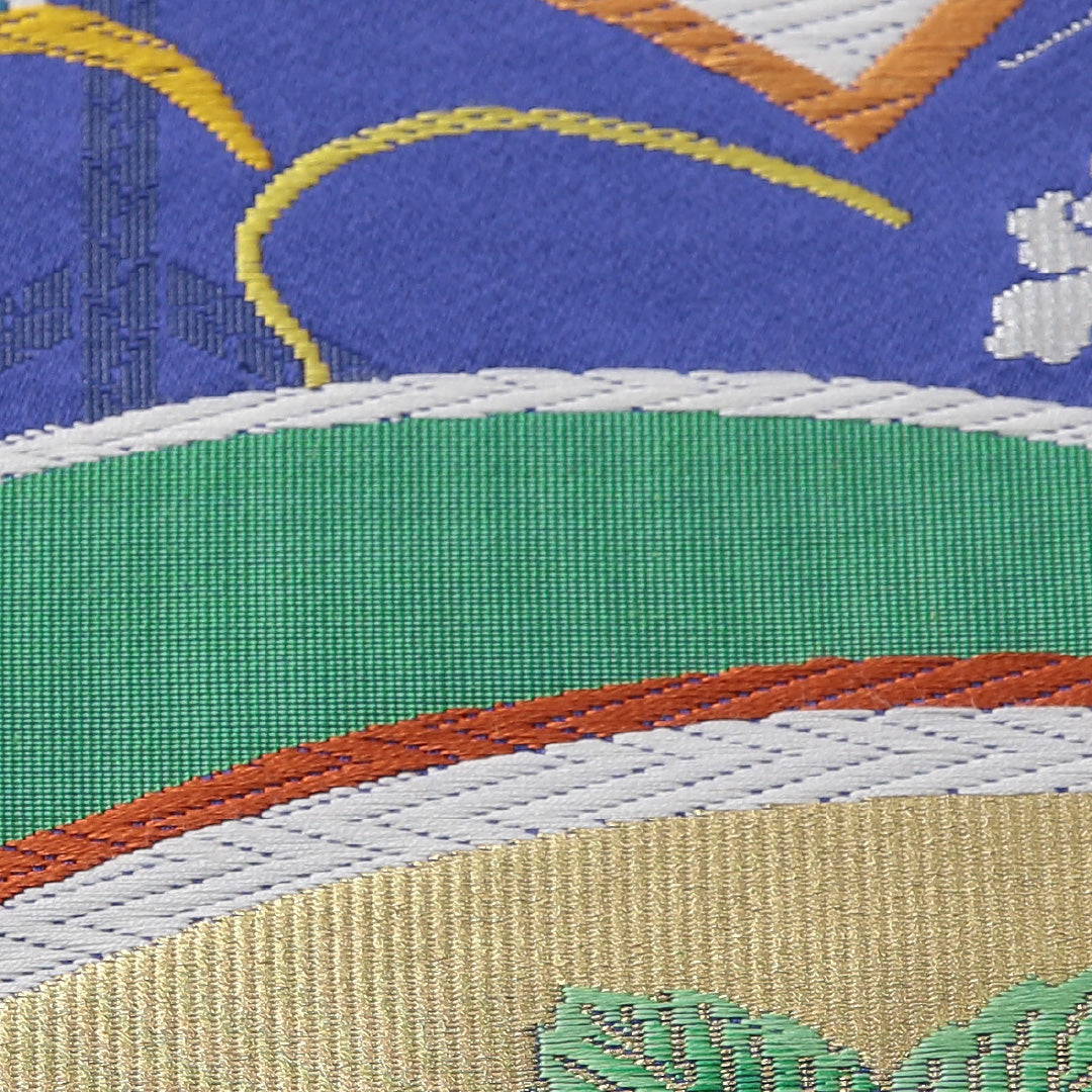 新古品 袋帯 帯丈432cm フォーマル 六通 Nランク 正絹 唐織 扇 紫陽花 しつけ糸 朱系 1223-02081