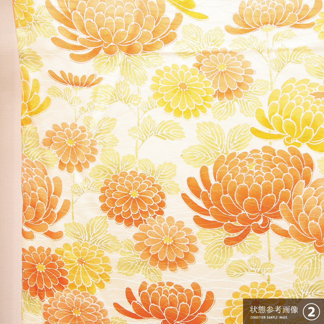 付下げ 洗える着物 袷 身丈161cm 裄丈65cm ポリエステル Aランク Lサイズ 広衿 インフォーマル 菊 小紋 クリーム系 1261-16876