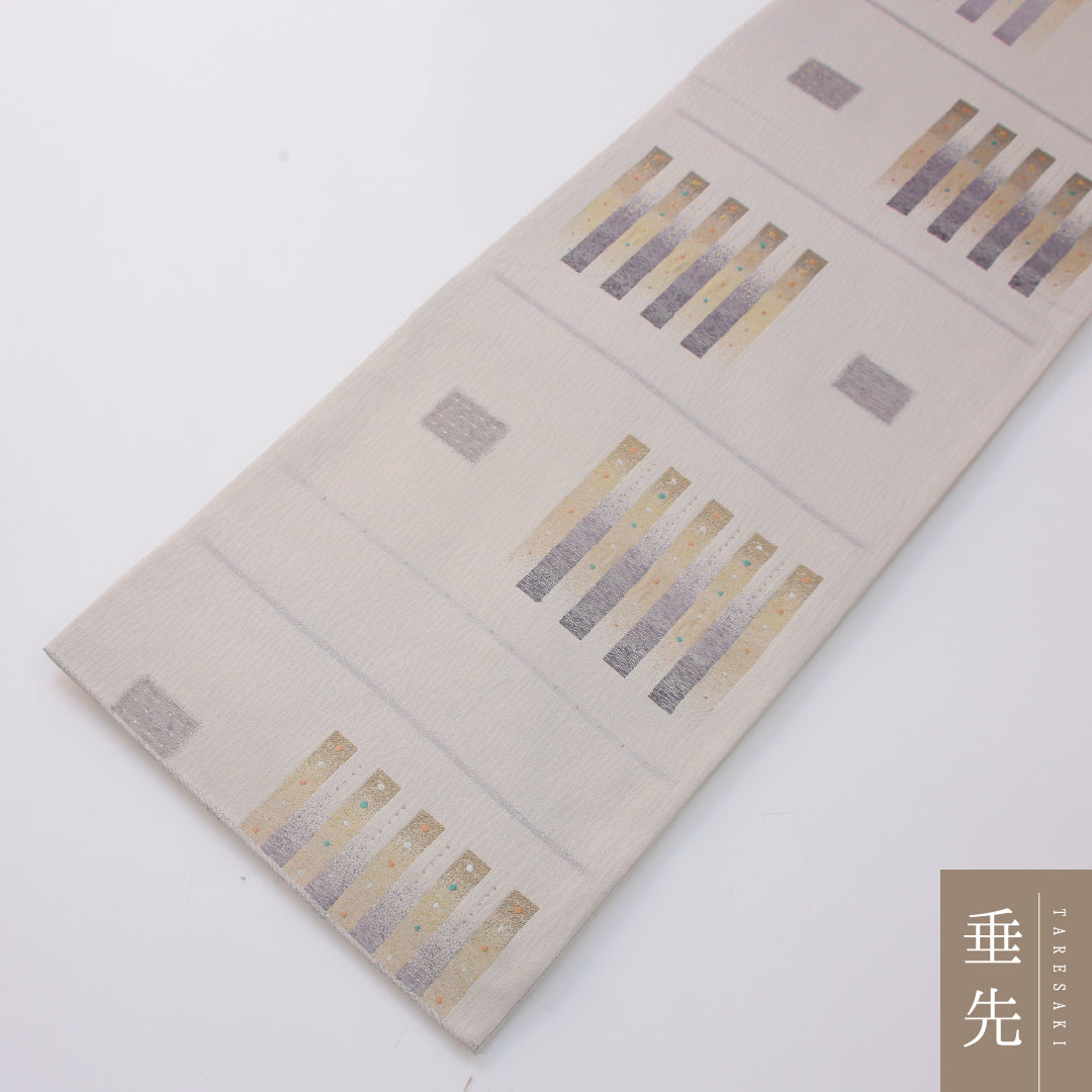 袋帯 帯丈456cm インフォーマル 六通 Aランク 正絹 創作柄 クリーム系 1223-02334
