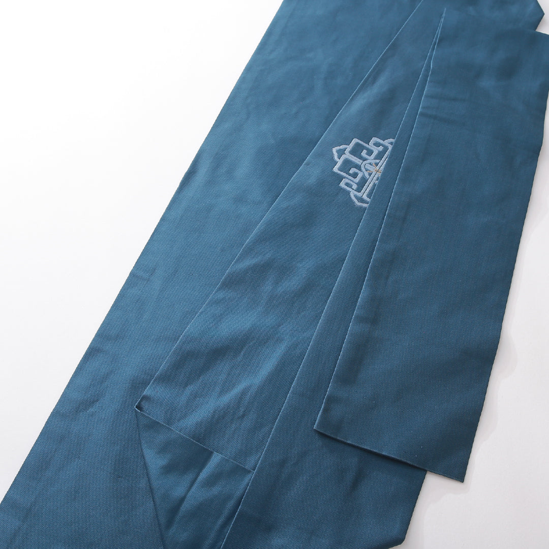 九寸名古屋帯 帯丈356cm カジュアル 名古屋仕立て ポイント柄 Bランク 正絹 創作柄 青系 1224-03836