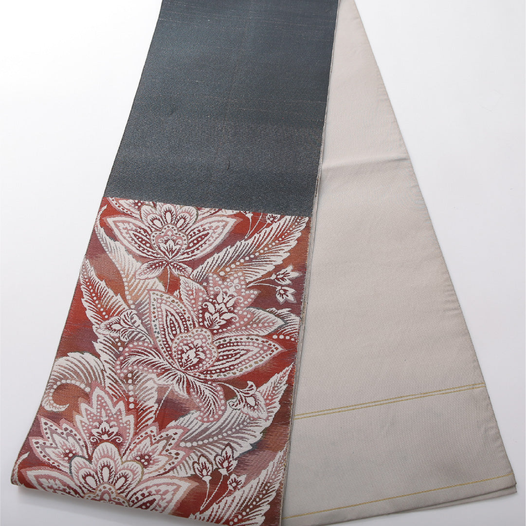 アンティーク 八寸名古屋帯 帯丈364cm セミフォーマル 開き仕立て ポイント柄 Aランク 正絹 綴れ織 ペルシャ文様 ベージュ系 多色系 1224-03688