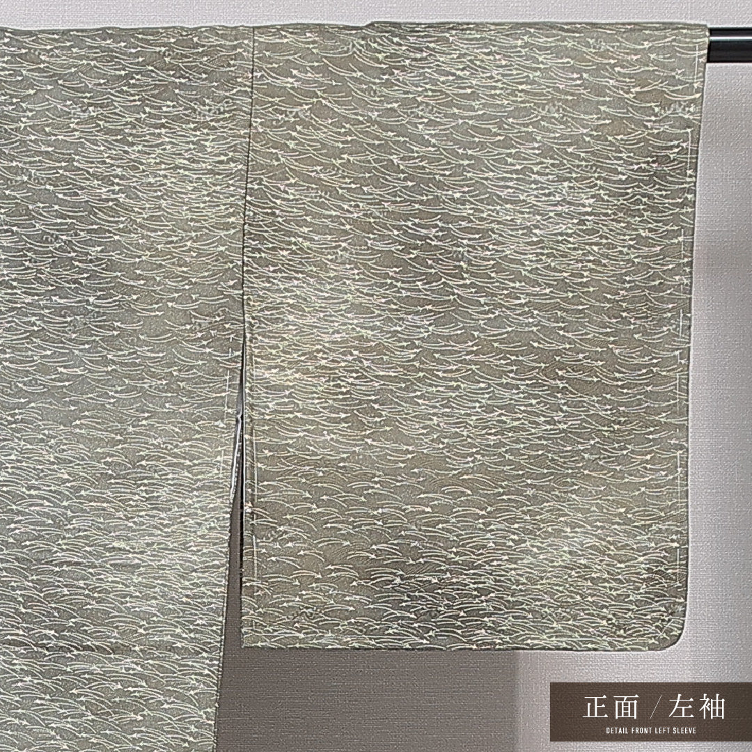 洗える着物 小紋 袷 身丈155cm 裄丈64cm ポリエステル Sランク インフォーマル 広衿 Mサイズ 松葉 緑系 RP 1221-15847