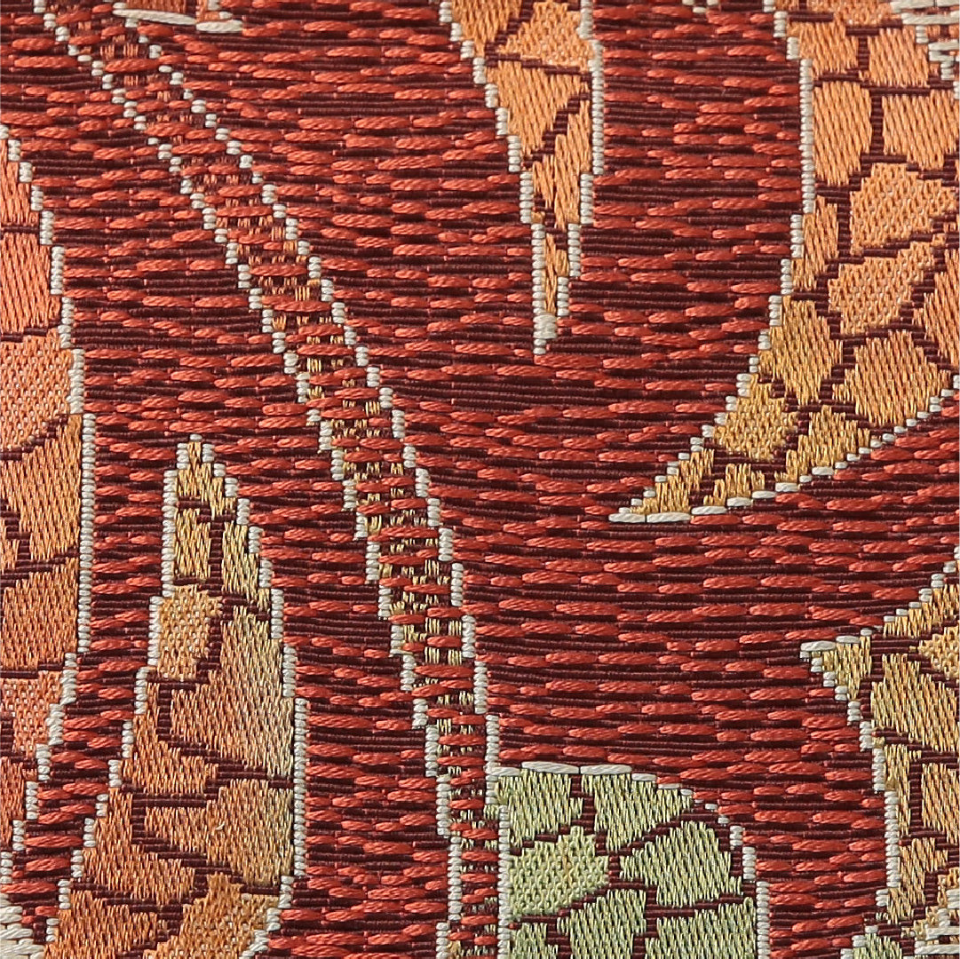 九寸名古屋帯 Aランク 帯丈341cm 正絹 六通 松葉仕立て 織り カジュアル 創作柄 朱系 LP 1245-03594