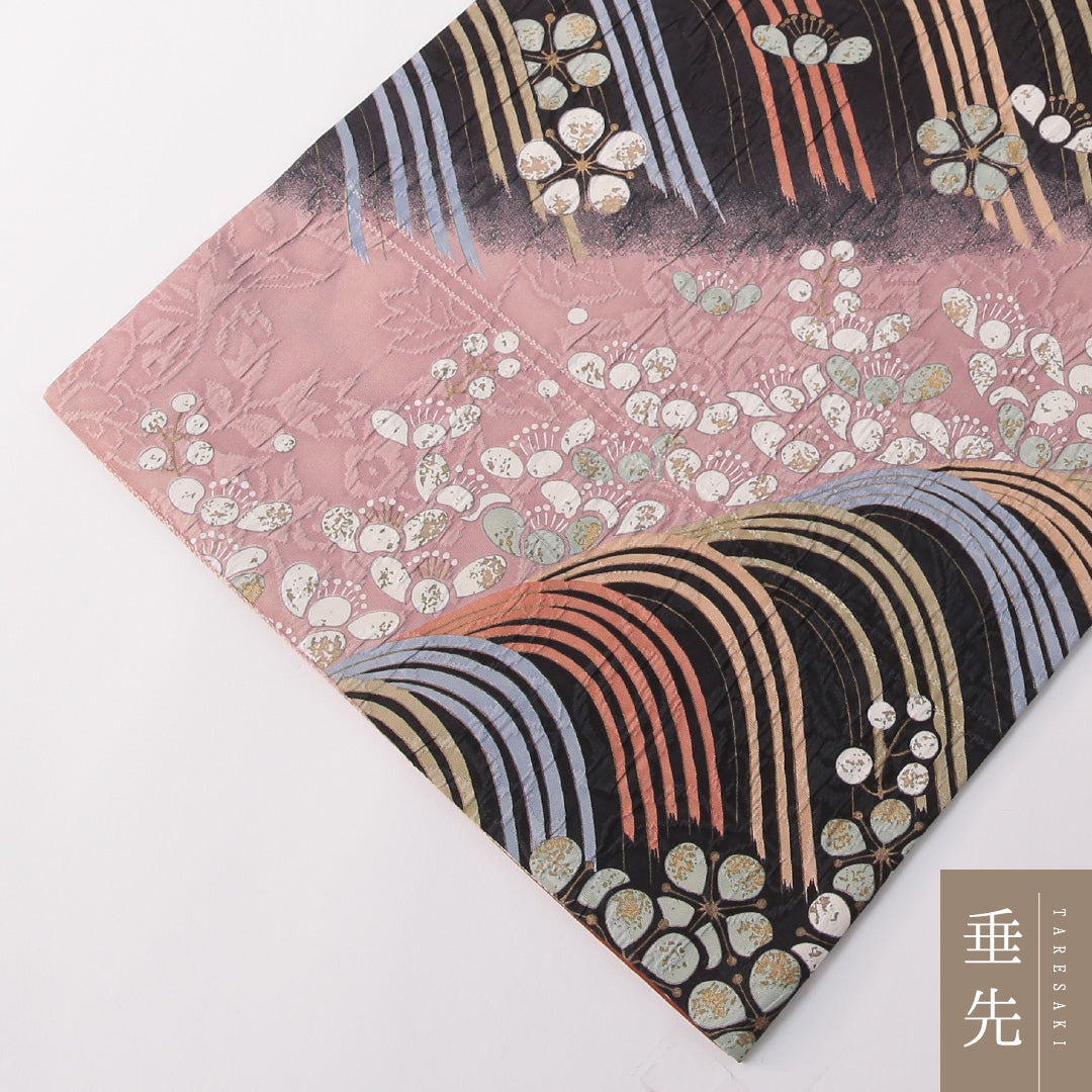 振袖用 袋帯 帯丈440cm 正絹 全通 ふくれ織 荒磯 古典柄 黒系 多色系 1243-01778