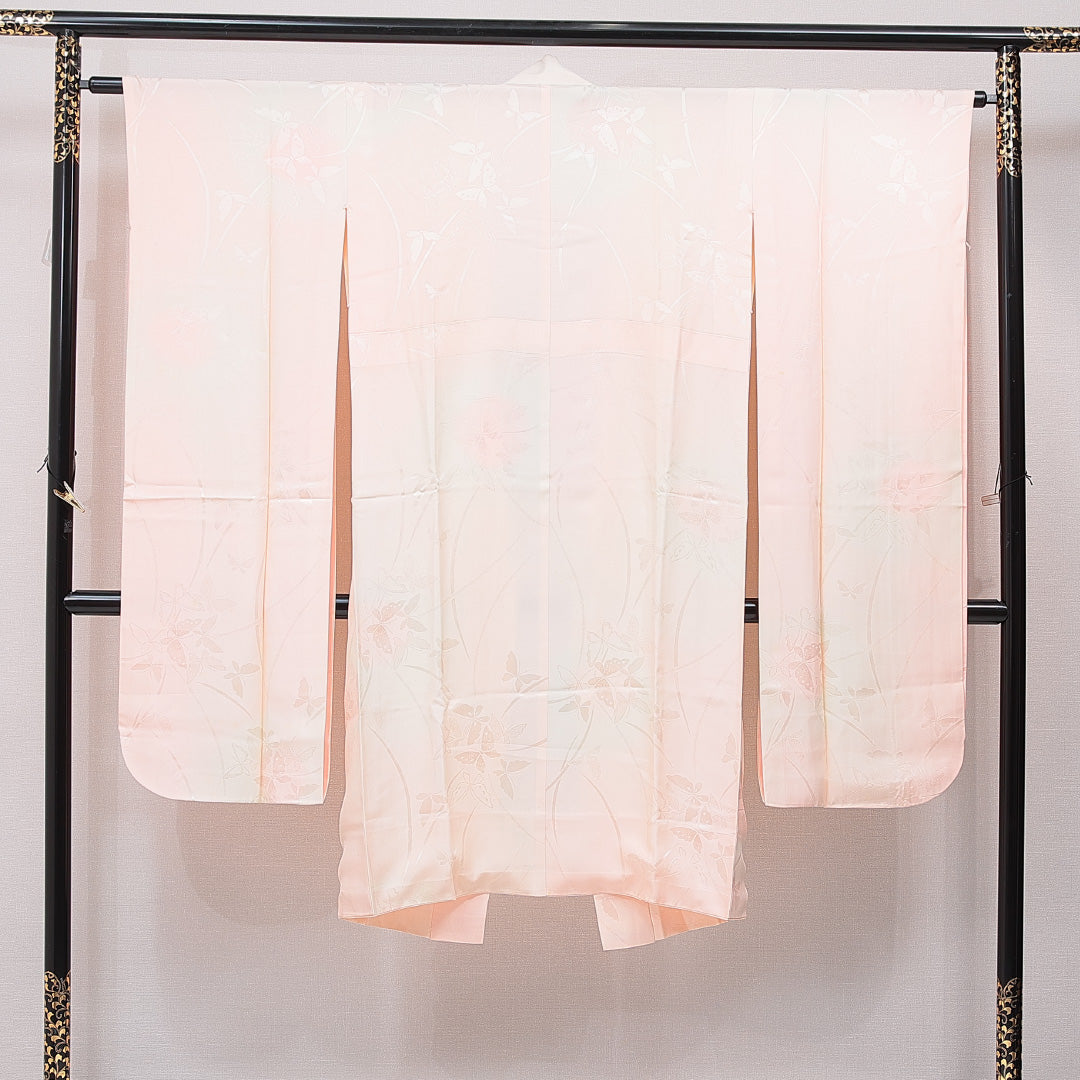 振袖用 長襦袢 無双袖 身丈120cm 裄丈63cm 正絹 Sランク Sサイズ 蝶 ピンク系 RP 1240-15391