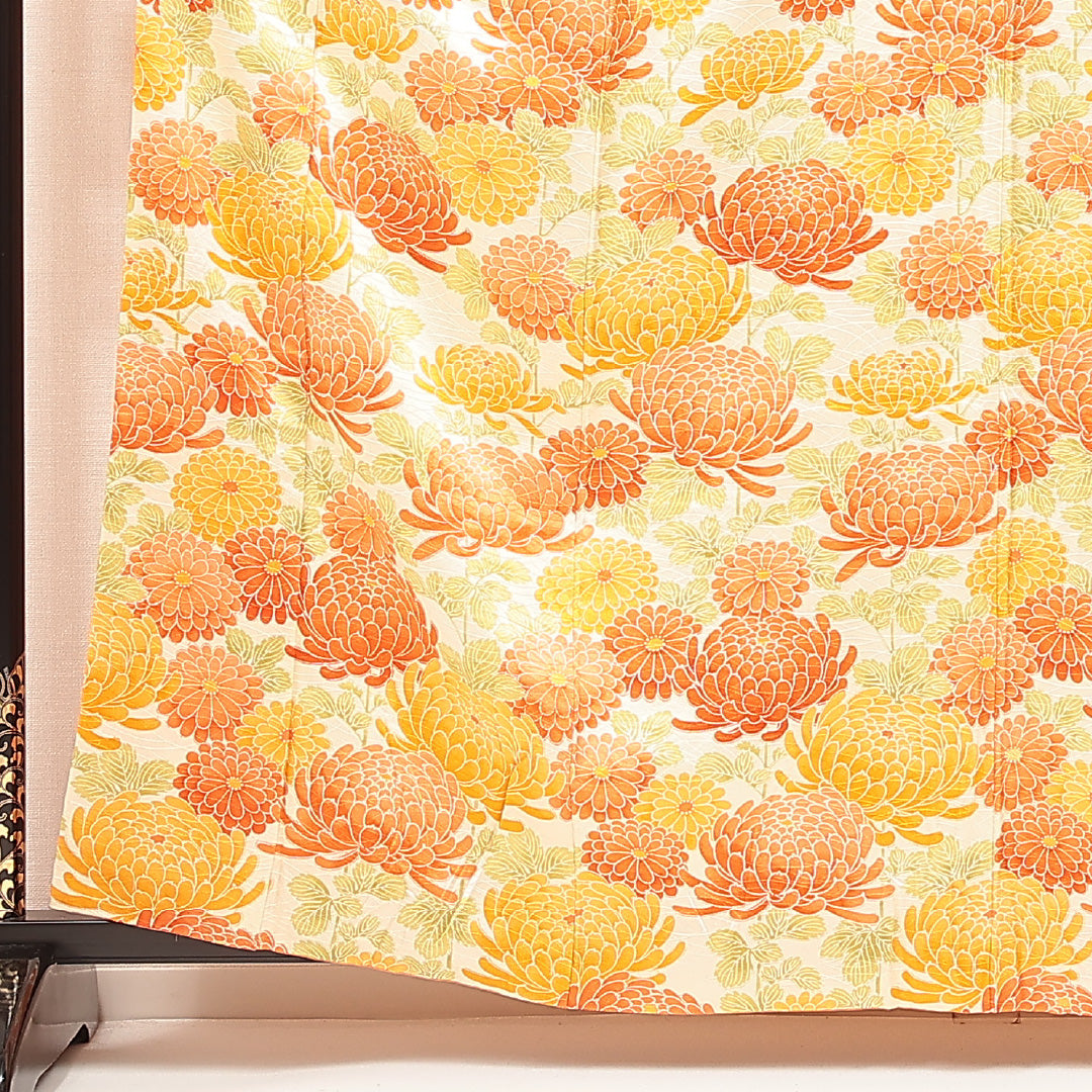 付下げ 洗える着物 袷 身丈161cm 裄丈65cm ポリエステル Aランク Lサイズ 広衿 インフォーマル 菊 小紋 クリーム系 1261-16876