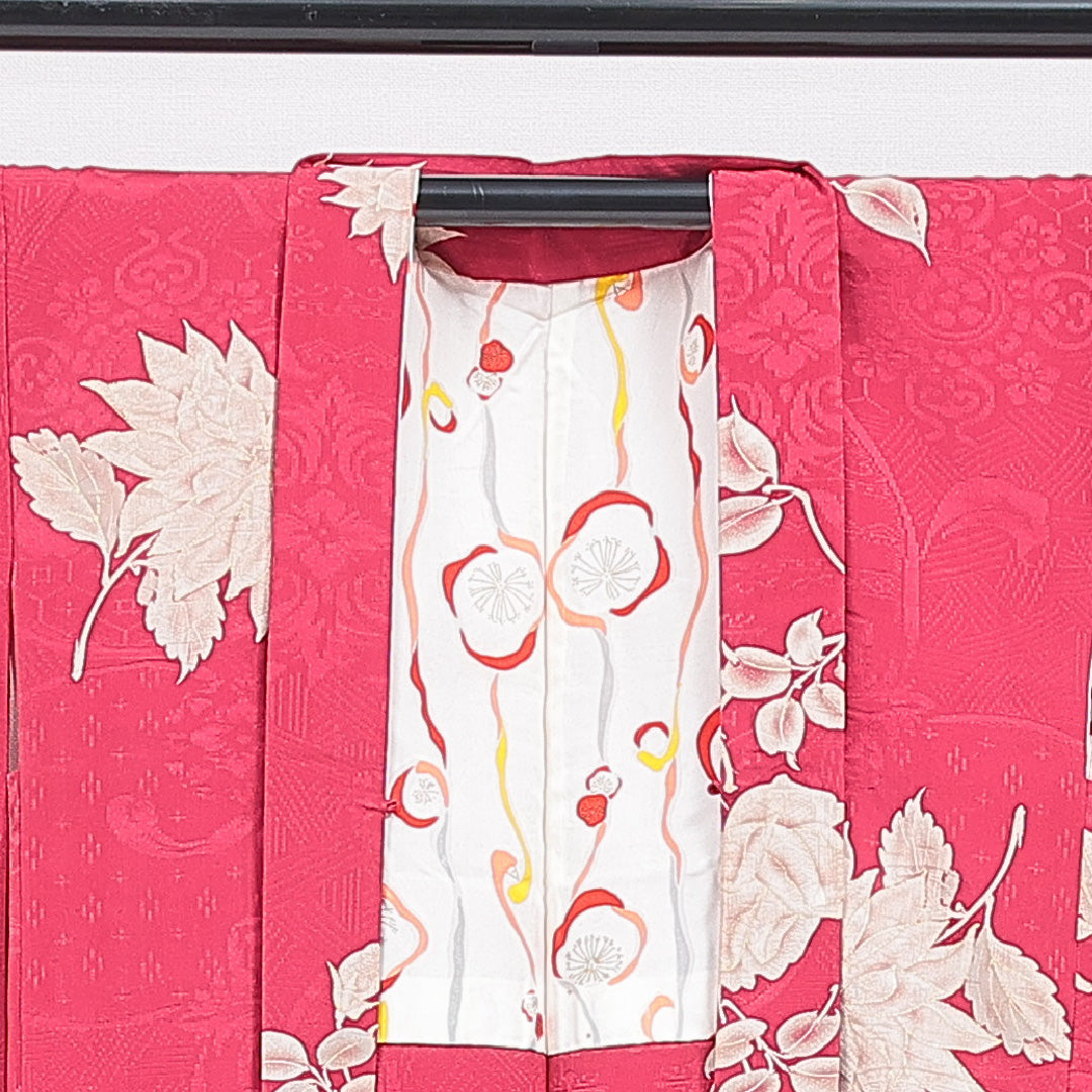 アンティーク 羽織 袷 身丈93cm 裄丈62cm 正絹 Bランク Sサイズ 紋意匠 吉祥文様 薔薇 ピンク系 1217-16837