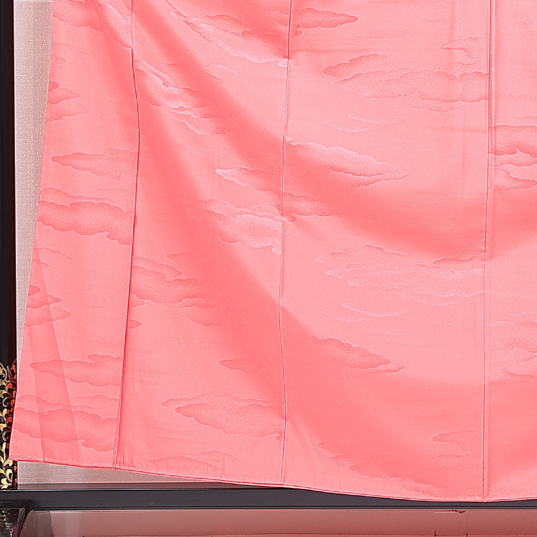 色無地 袷 身丈160cm 裄丈63cm 正絹 Sランク Lサイズ バチ衿 インフォーマル 紋意匠 雲取り ピンク系 1214-16215