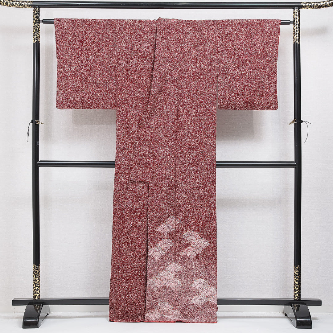 洗える着物 付下げ 袷 身丈164cm 裄丈64cm ポリエステル Sランク インフォーマル 広衿 Lサイズ 青海波 赤系 RP 1218-16247