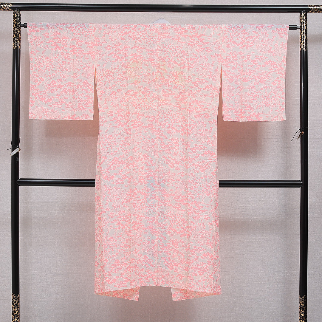 長襦袢 単衣 身丈131cm 裄丈64cm 正絹 Aランク Lサイズ 菊 笹 ピンク系 RP 1239-16523