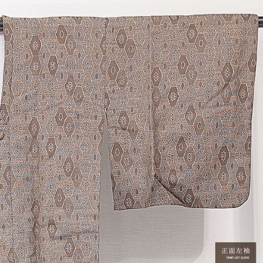 道行コート 袷 身丈83cm 裄丈62cm 正絹 Aランク カジュアル Sサイズ 亀甲 茶系 RP 1237-15160