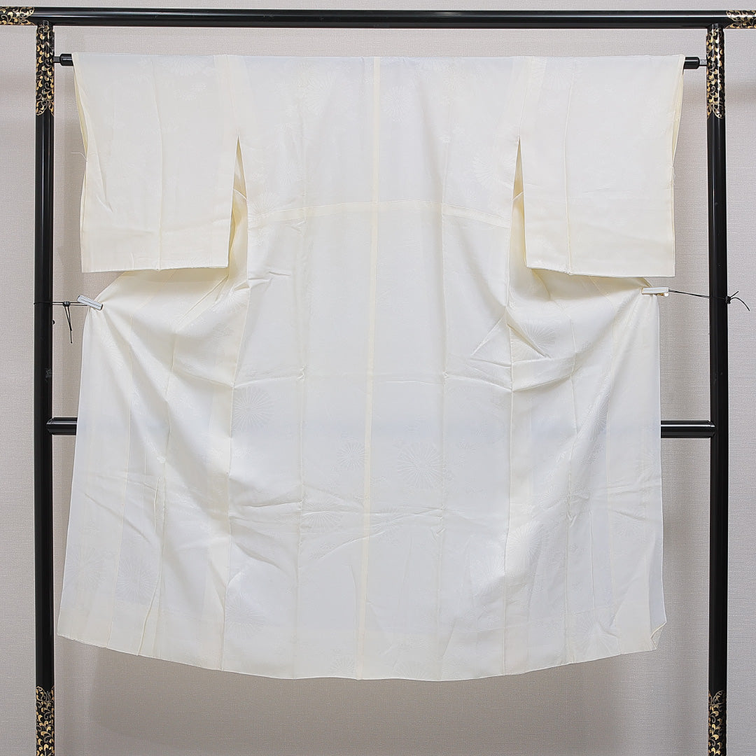 長襦袢 無双袖 身丈137cm 裄丈63cm 正絹 Aランク 2XLサイズ 菊 クリーム系 RP 1239-16467