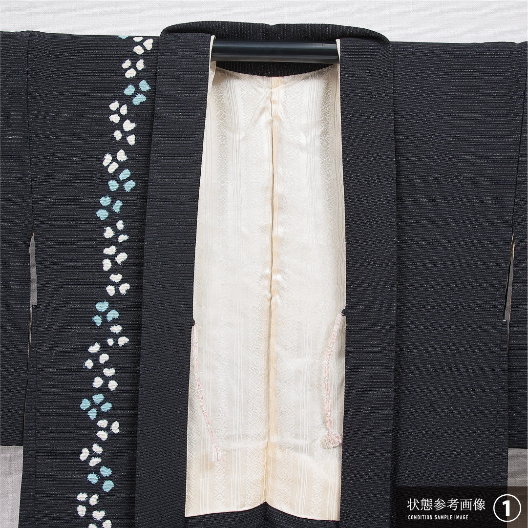 羽織 袷 身丈82cm 裄丈62cm 正絹 Aランク カジュアル Sサイズ 織り出し 紐あり 創作柄 黒系 RP 1232-16834