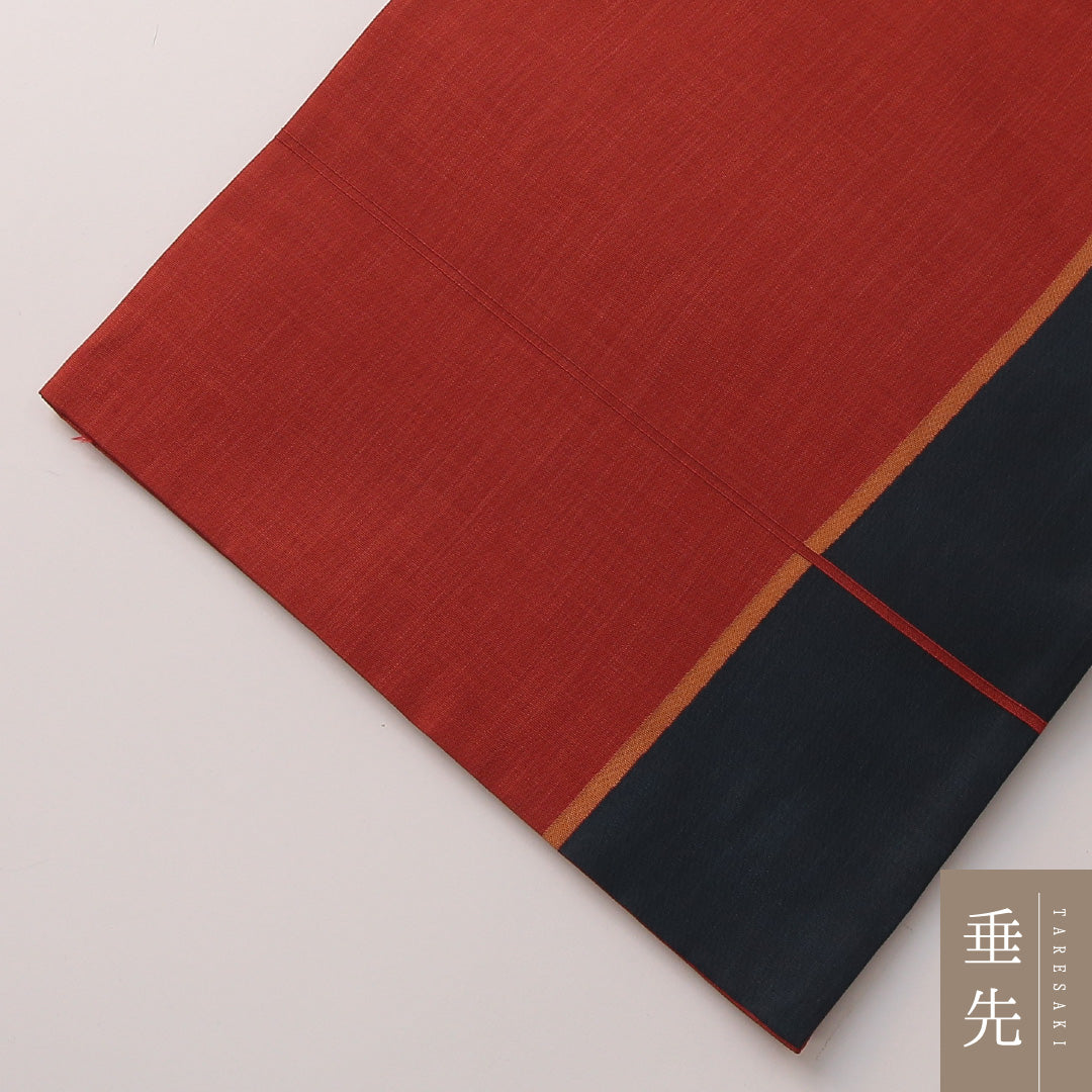 袋帯（紬） 帯丈428cm 正絹 六通 カジュアル 抽象柄 朱系 紺系 1243-01879