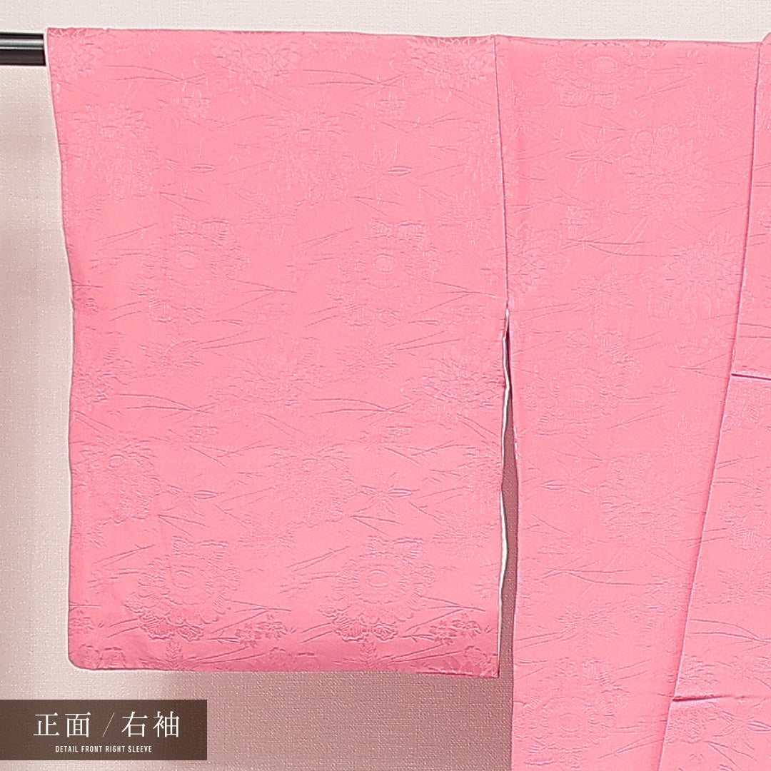 色無地 袷 身丈160cm 裄丈66cm 正絹 Sランク Lサイズ 広衿 インフォーマル 紋意匠 桜 ピンク系 1214-16894