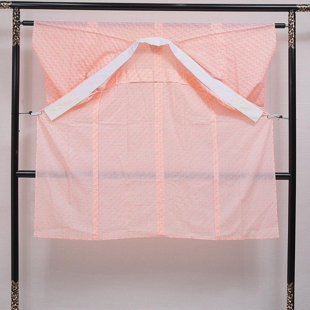 長襦袢 無双袖 身丈123cm 裄丈61cm 正絹 Aランク Sサイズ 扇 ピンク系 RP 1239-16587