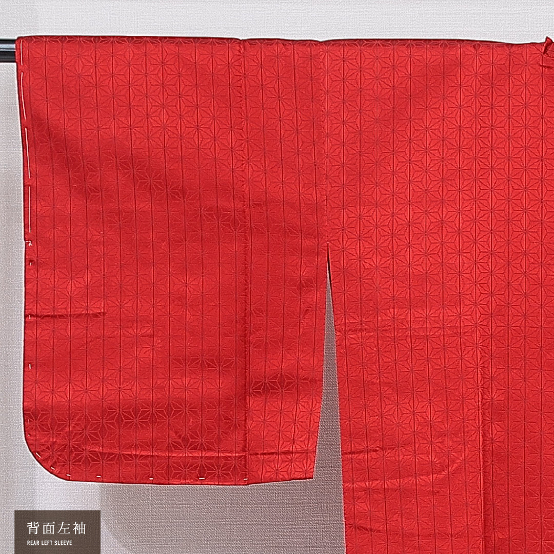 道行コート 袷 身丈134cm 裄丈64cm 正絹 Sランク セミフォーマル Mサイズ 麻の葉 古典的 シンプル 赤系 HP 1237-16783
