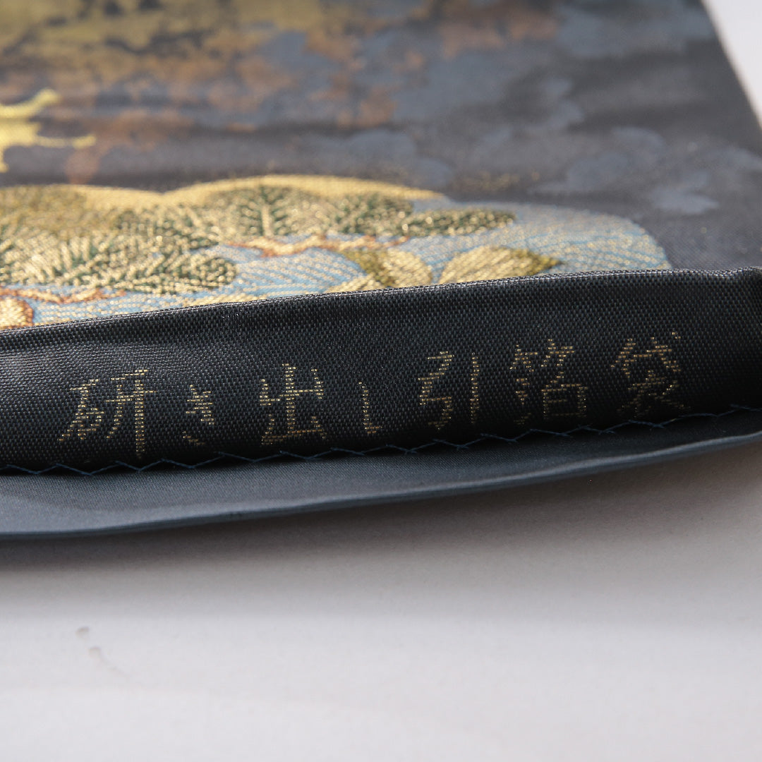 袋帯 帯丈440cm 正絹 六通 フォーマル 研き出し引箔袋 楽器 吉祥文様 紺系 金系 1243-02103
