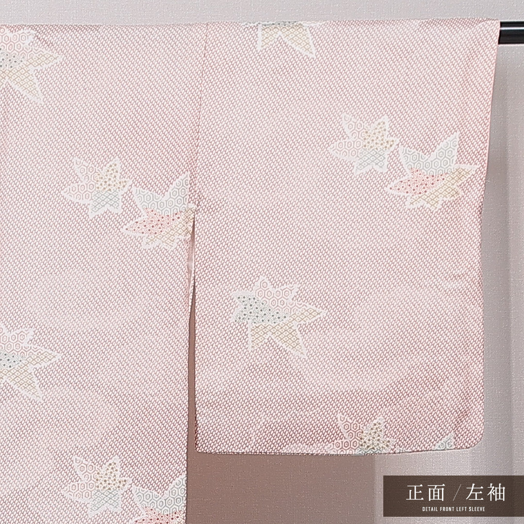 洗える着物 付下げ 袷 身丈157cm 裄丈64cm ポリエステル Sランク インフォーマル 広衿 Mサイズ 楓 吉祥文様 白系 RP 1218-15851