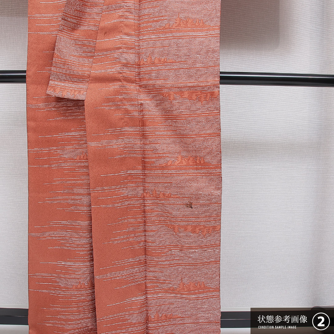 洗える着物 小紋 袷 身丈163cm 裄丈65cm ポリエステル Bランク インフォーマル 広衿 Lサイズ 創作柄 朱系 RP 1221-15992