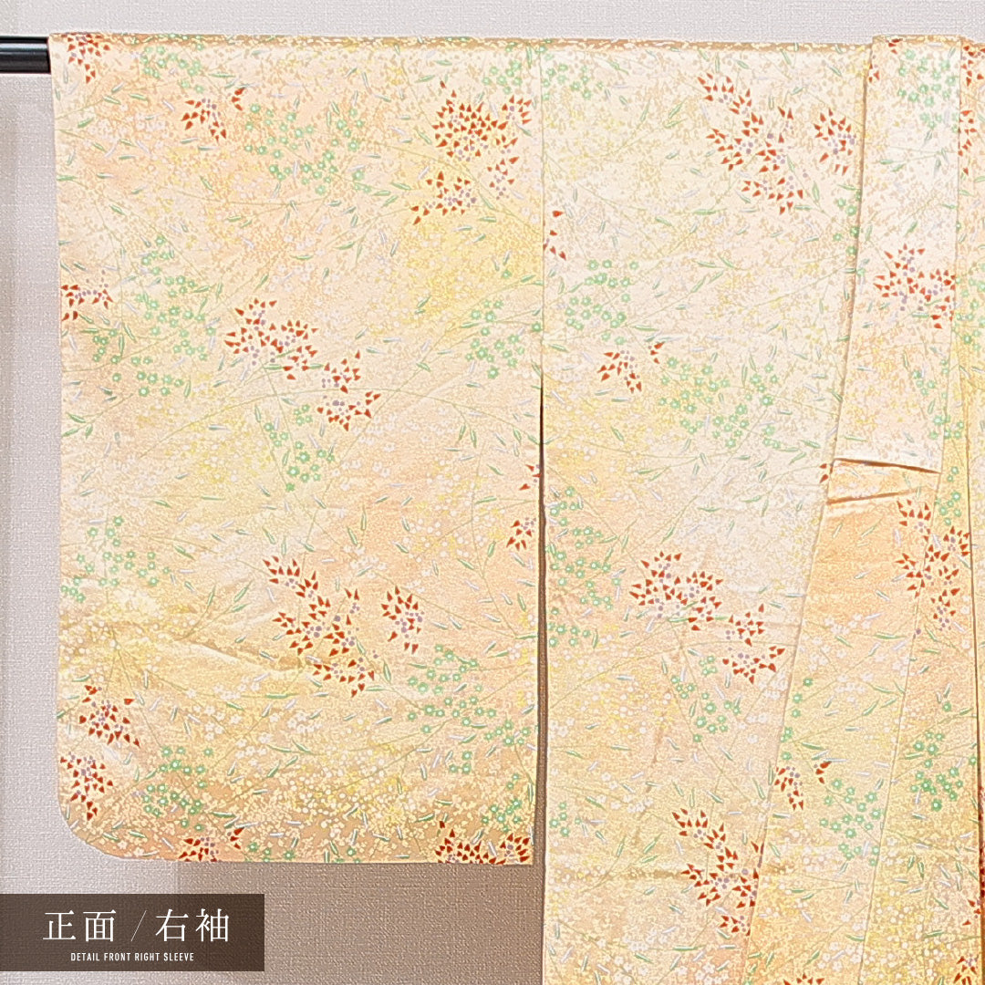 小紋 袷 身丈163cm 裄丈63cm 正絹 Sランク インフォーマル バチ衿 Lサイズ 花柄 植物柄 ピンク系 RP 1221-15426