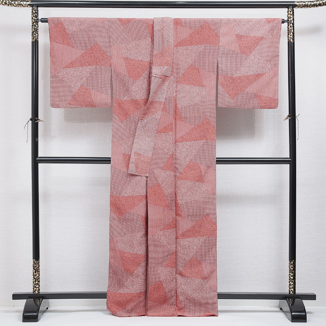 江戸小紋（寄せ柄） 洗える着物 袷 身丈164cm 裄丈67cm ポリエステル Aランク Lサイズ 広衿 インフォーマル 赤系 1262-16227