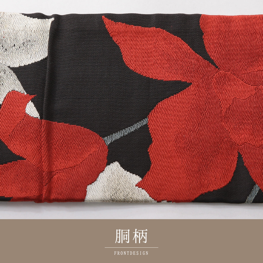 九寸名古屋帯 帯丈359cm カジュアル 名古屋仕立て 六通 Cランク 正絹 綴れ織 百合 黒系 1224-03822