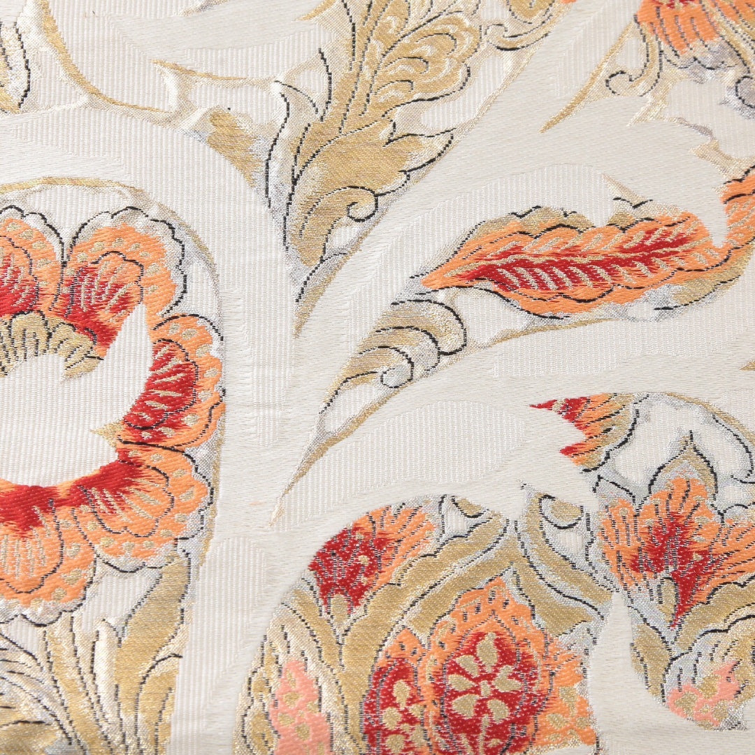 袋帯 帯丈410cm セミフォーマル 六通 未仕立て Cランク 正絹 唐華 クリーム系 1223-02228