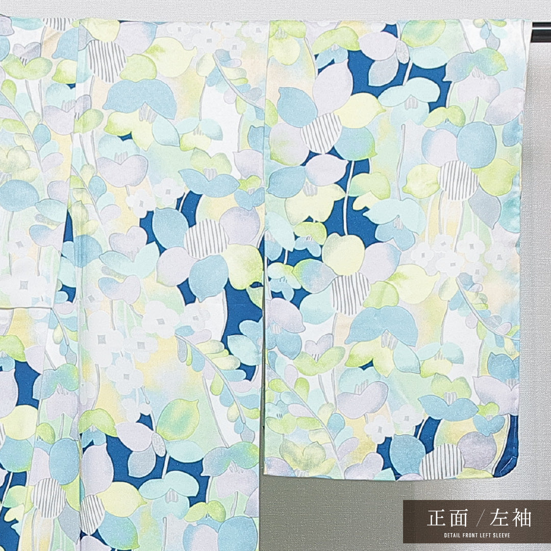 洗える着物 小紋 袷 身丈162cm 裄丈64cm ポリエステル Bランク インフォーマル 広衿 Lサイズ 花柄 多色系 RP 1221-16231