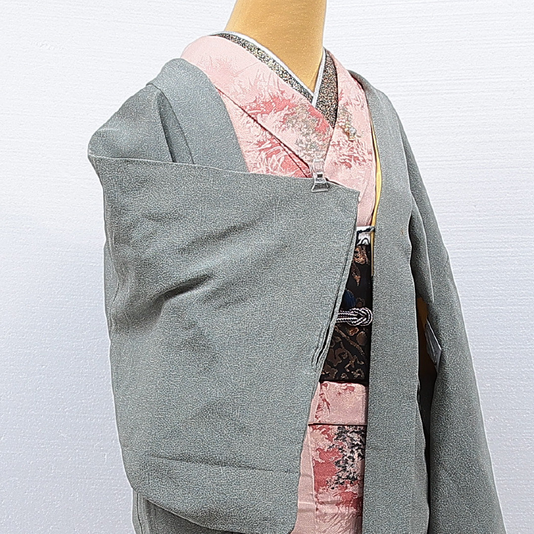 羽織 袷 身丈70cm 裄丈59cm 正絹 Cランク カジュアル Sサイズ 紐あり 抽象柄 グレー系 HP 1232-15261