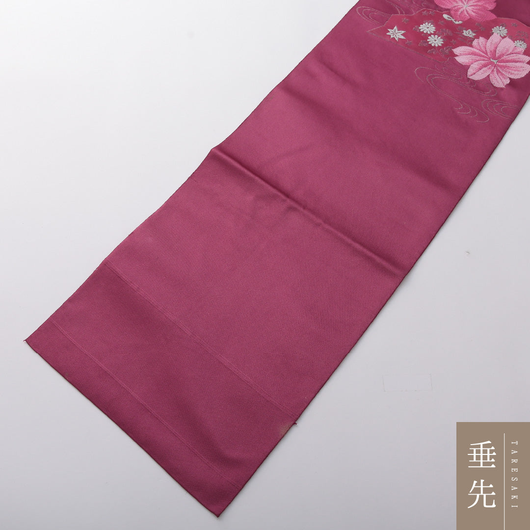 八寸名古屋帯 帯丈351cm カジュアル 名古屋仕立て ポイント柄 Cランク 正絹 花柄 ピンク系 1224-03429