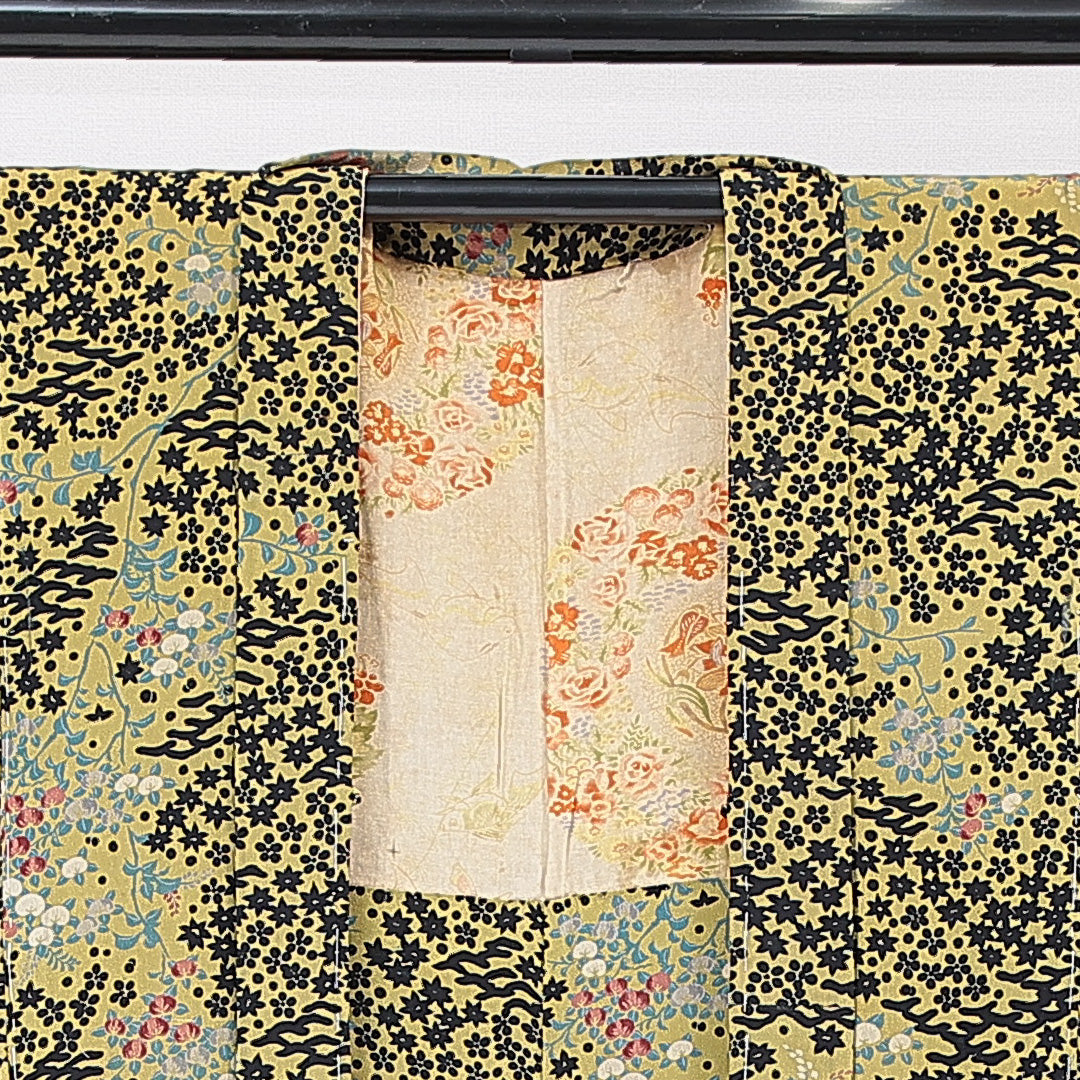 羽織 袷 身丈75cm 裄丈60cm 正絹 Aランク Sサイズ カジュアル 紐あり 橘 紅葉 緑系 1217-15124