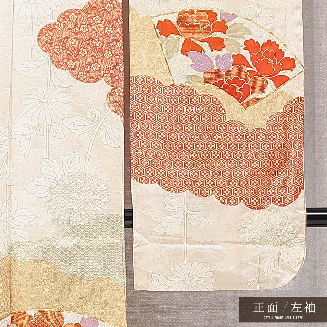 振袖 袷 身丈168cm 裄丈63cm フォーマル Cランク XLサイズ 正絹 広衿 牡丹 金駒刺繍 1213-F0671