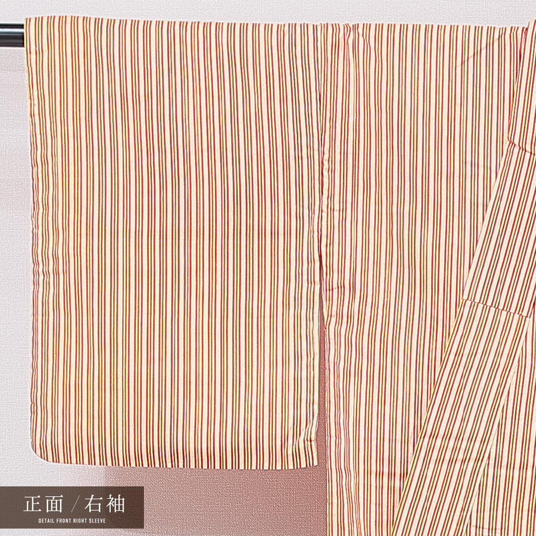 アンティーク 紬 袷 身丈153cm 裄丈63cm 正絹 Aランク バチ衿 Sサイズ 縞 多色系 RP 1223-16771