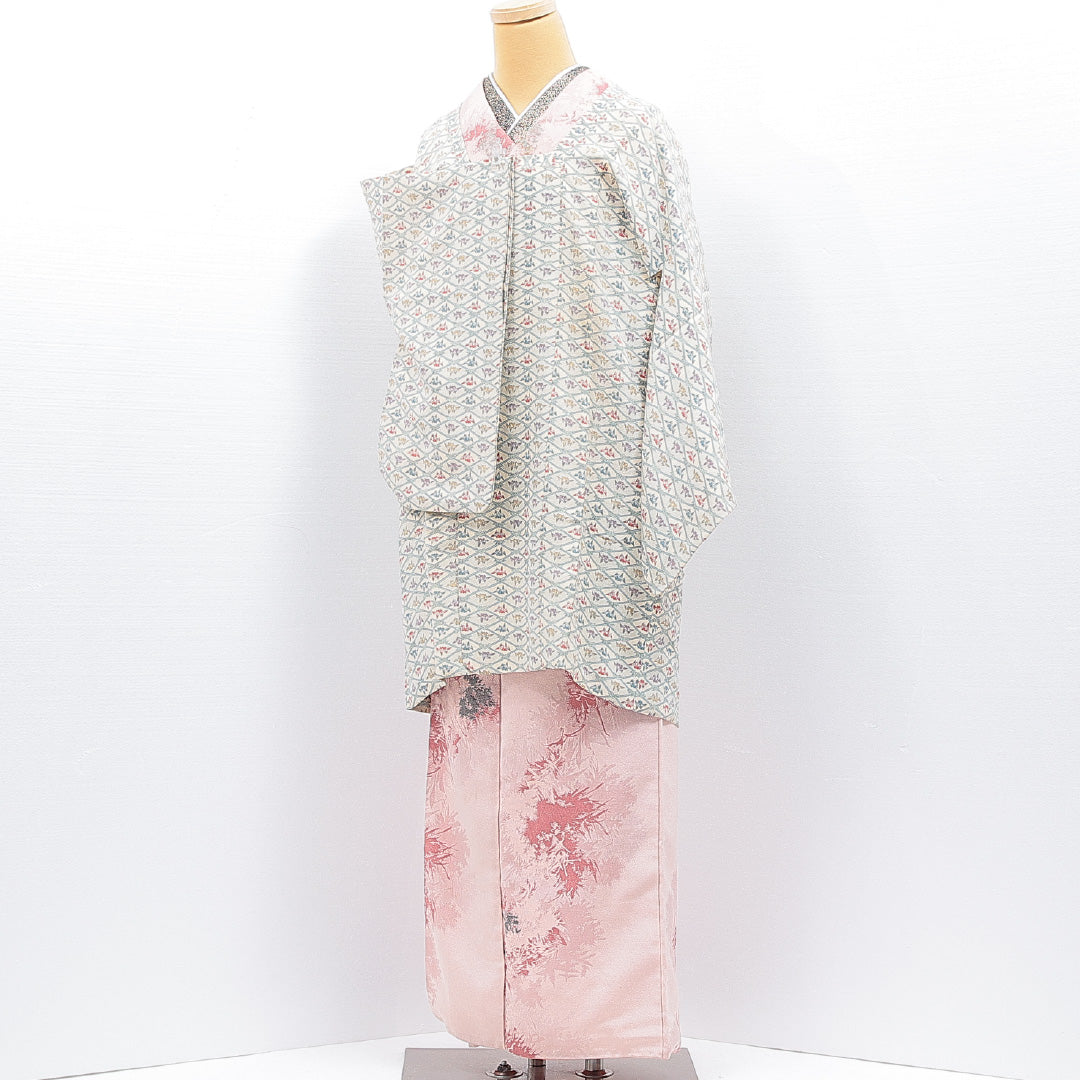 道行コート 袷 身丈91cm 裄丈63cm 正絹 Cランク セミフォーマル Sサイズ 折鶴 クリーム系 LP 1237-16798