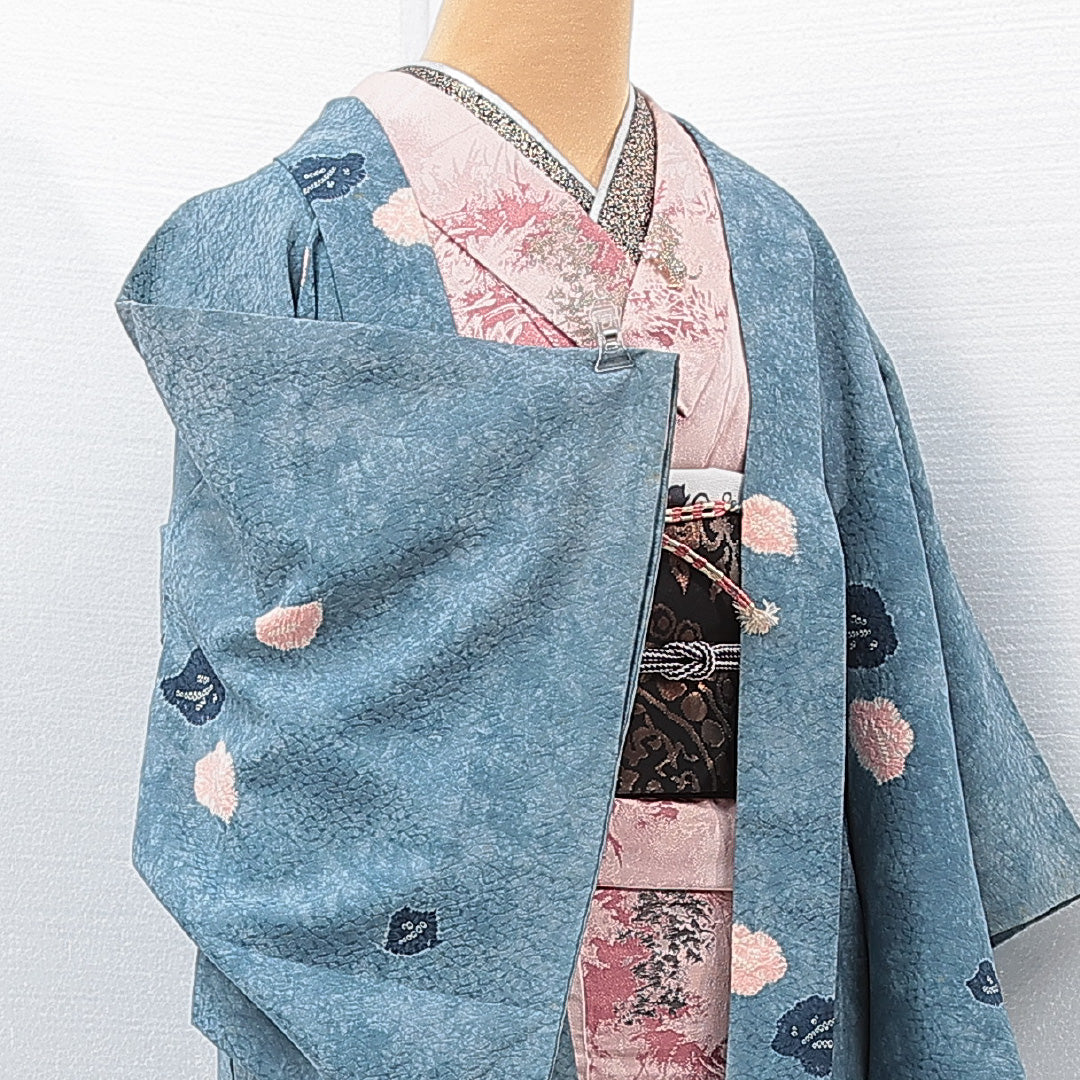 羽織 袷 身丈75cm 裄丈62cm 正絹 Cランク カジュアル Sサイズ 部分絞り 紐あり 創作柄 青系 LP 1232-15255
