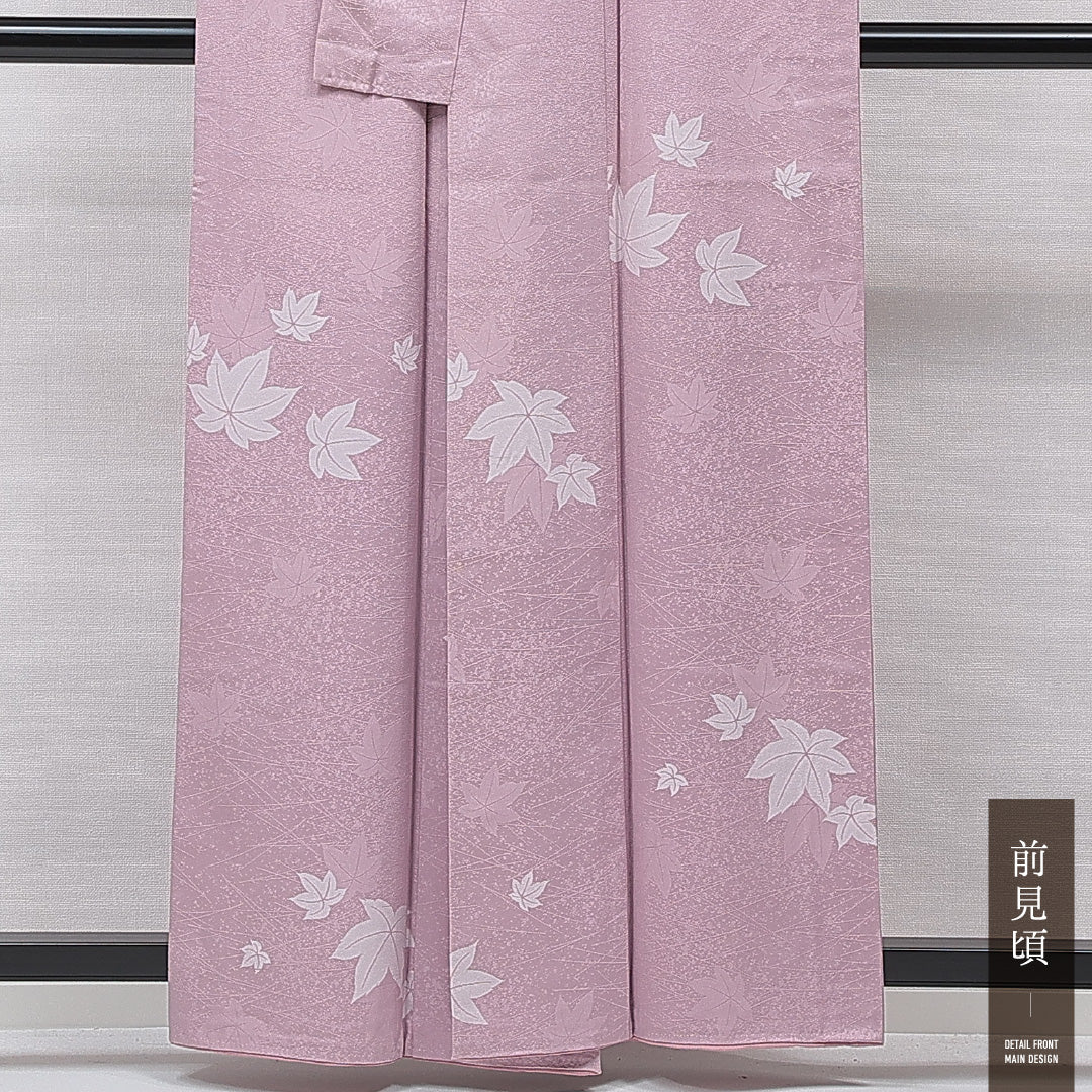 小紋 袷 身丈158cm 裄丈64cm 正絹 Cランク インフォーマル 広衿 Mサイズ 紅葉 紫系 HP 1221-15437