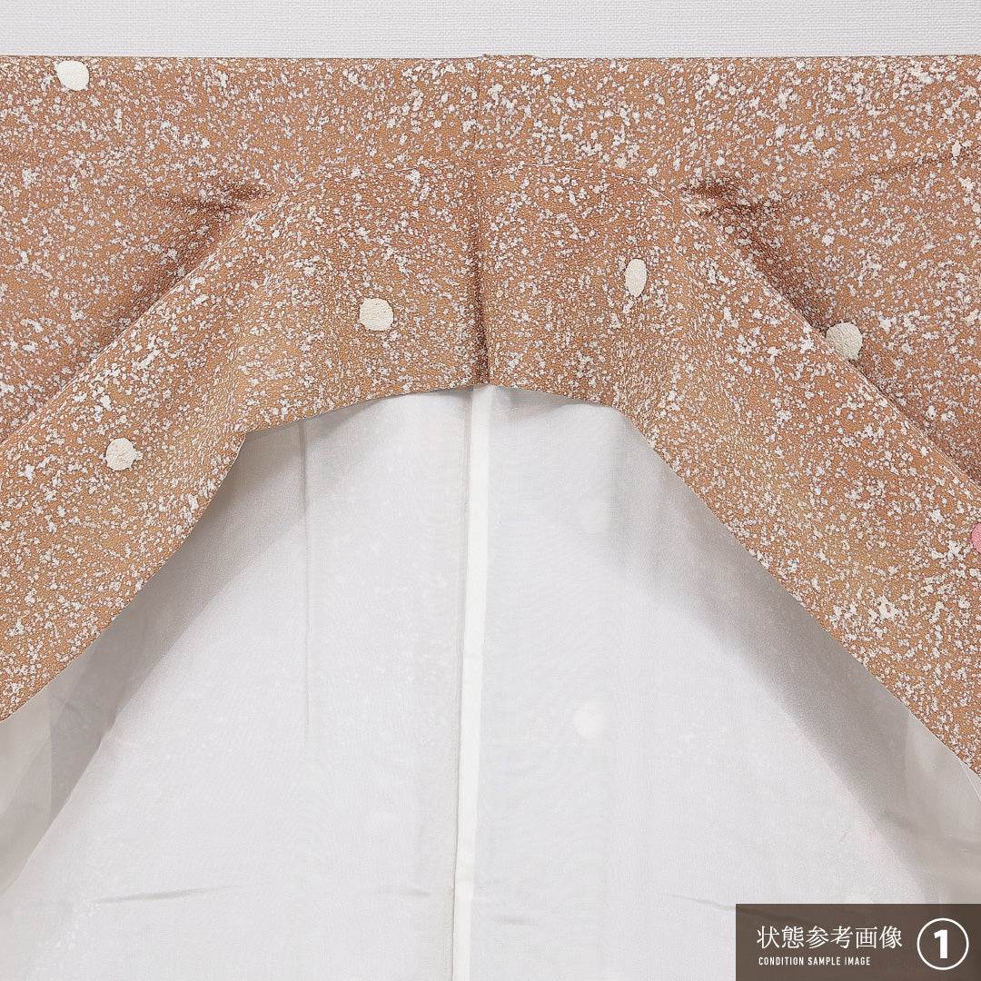 小紋 袷 身丈162cm 裄丈65cm 正絹 Sランク インフォーマル 広衿 Lサイズ たたき染め 創作柄 茶系 RP 1221-15872