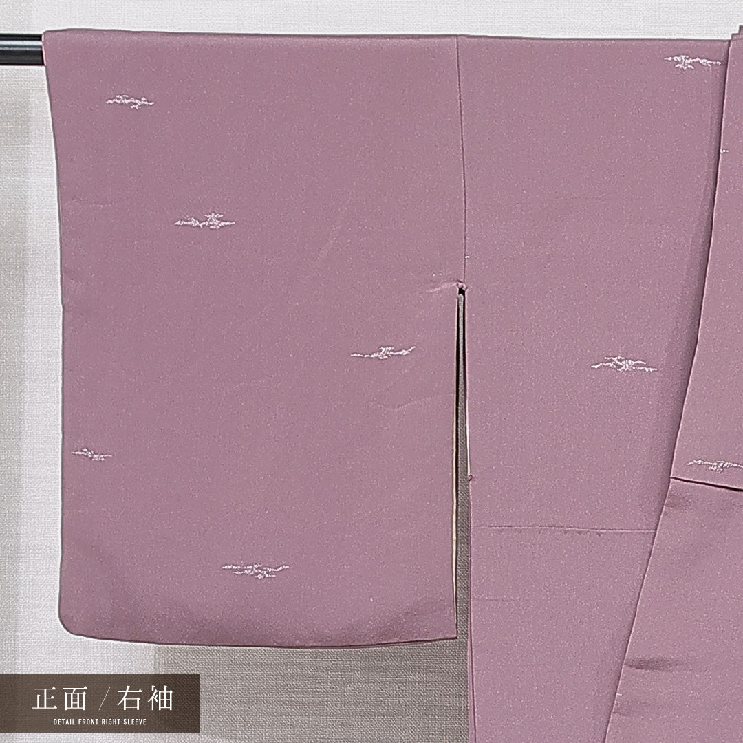 訪問着 袷 身丈161cm 裄丈63cm 正絹 Aランク Lサイズ 広衿 一つ紋（五三桐） セミフォーマル 創作柄 紫系 1212-15665