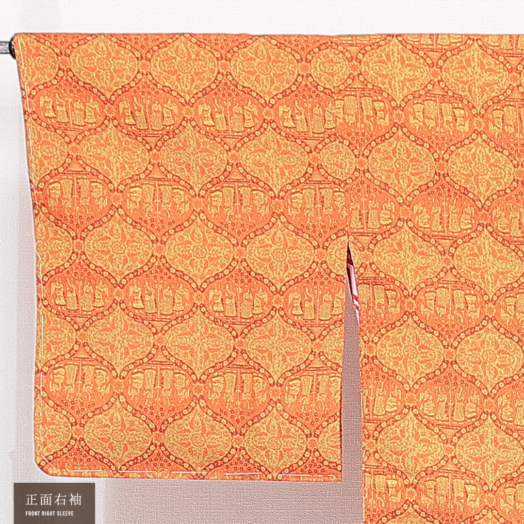 道行コート 袷 身丈88cm 裄丈32cm 正絹 Sランク Sサイズ フォーマル ポケットあり 創作柄 緑系 朱系 1263-15127