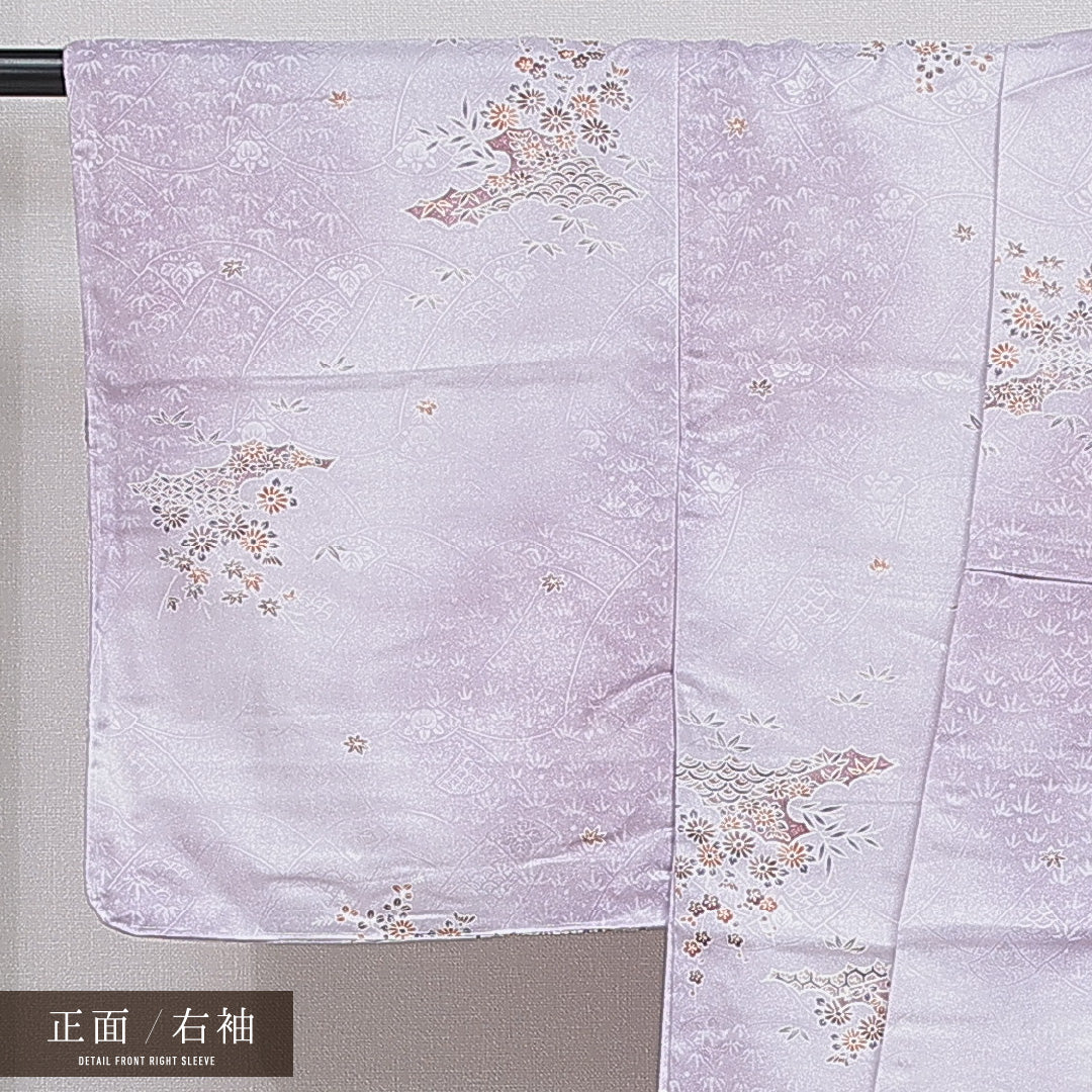 洗える着物 小紋 袷 身丈157cm 裄丈63cm ポリエステル Sランク インフォーマル 広衿 Mサイズ 古典柄 紫系 RP 1221-16102
