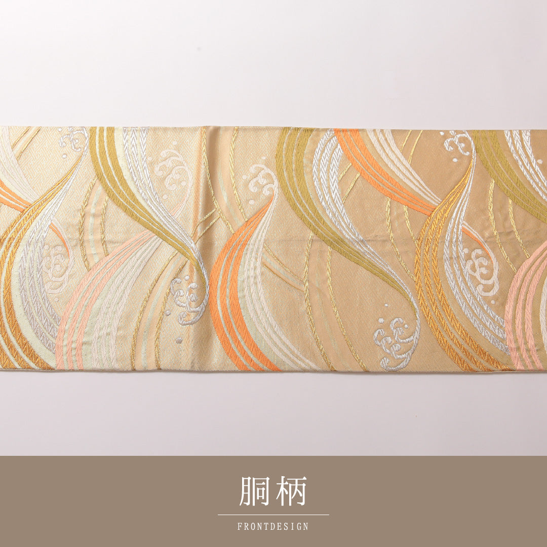 袋帯 帯丈412cm フォーマル 六通 Aランク 正絹 流水 金系 1223-01846