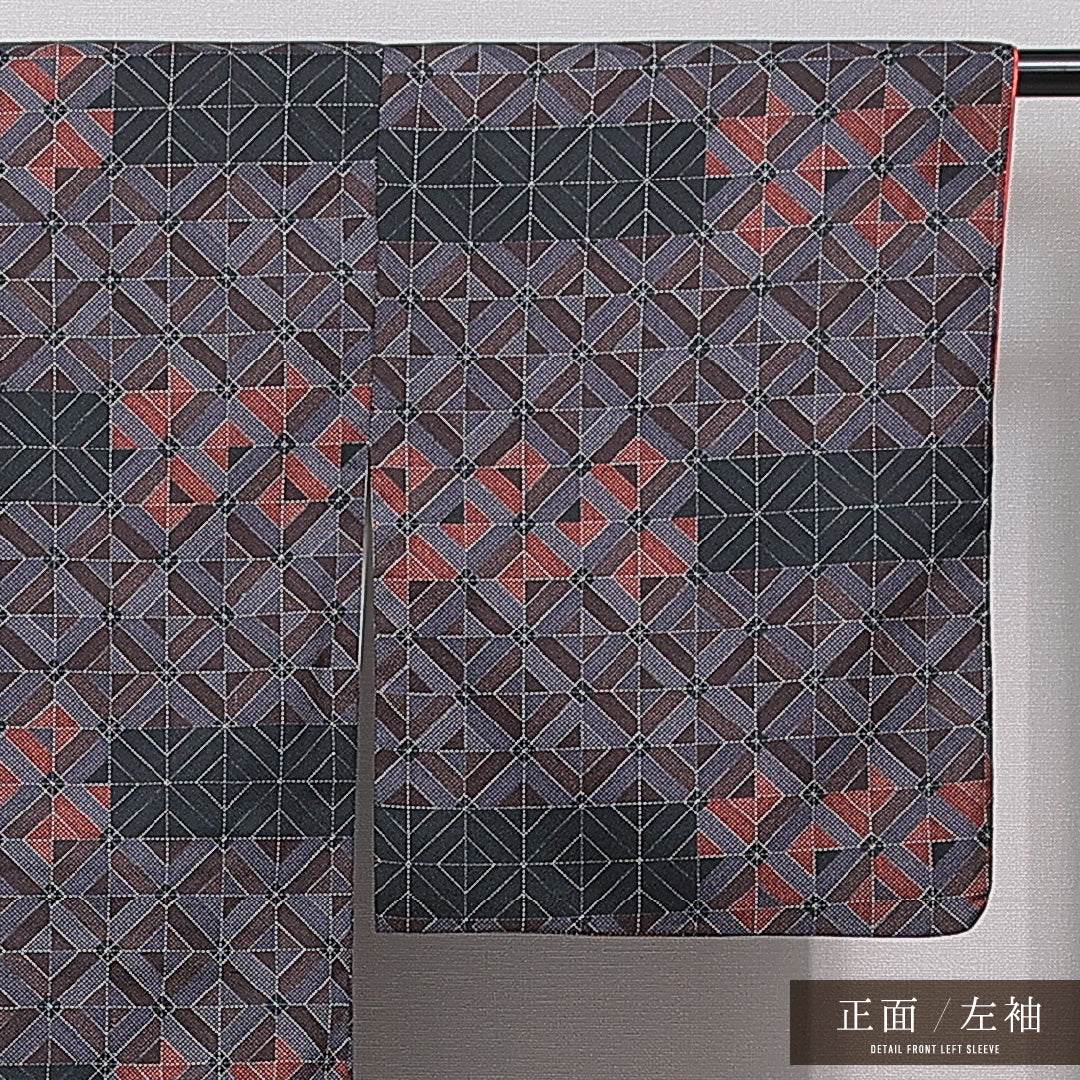 小紋 洗える着物 袷 身丈159cm 裄丈64cm ポリエステル Sランク Mサイズ 広衿 インフォーマル 格子 多色系 1215-15486