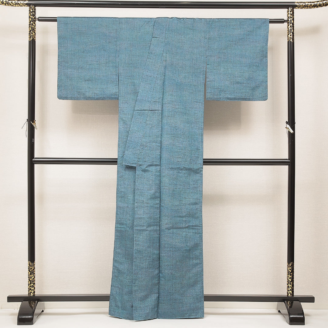 紬 胴抜き 身丈161cm 裄丈63cm 正絹 Sランク カジュアル バチ衿 Lサイズ 居敷当て 無地 青系 M4 1223-16910
