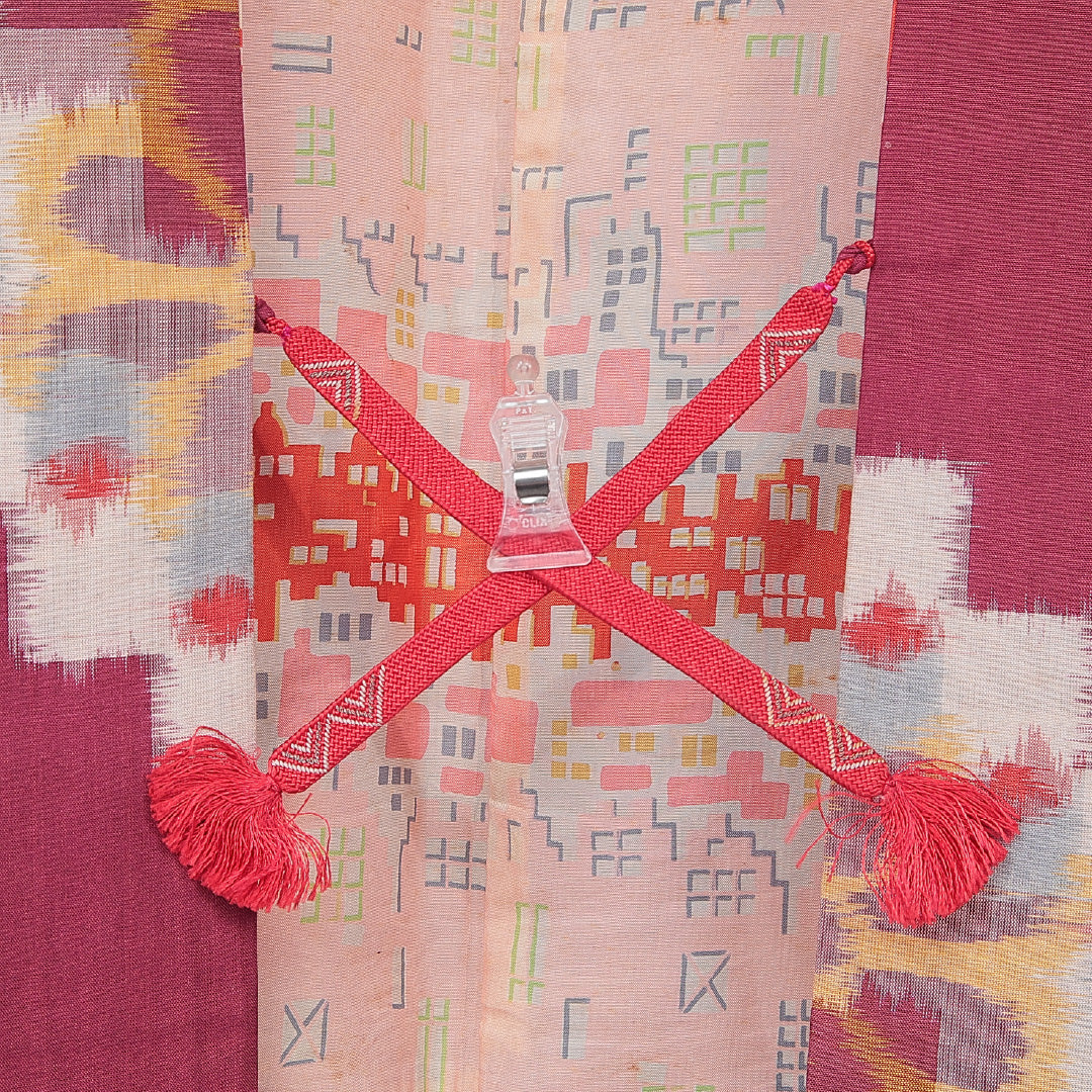 アンティーク 羽織（銘仙） 袷 身丈97cm 裄丈63cm 正絹 Aランク Sサイズ バチ衿 紐あり 菊 紫系 赤系 1217-15178