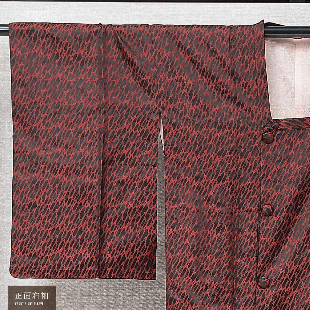 道行コート 単衣 身丈128cm 裄丈65cm 正絹 Aランク セミフォーマル Mサイズ ポケットあり 抽象柄 赤系 RP 1237-15245