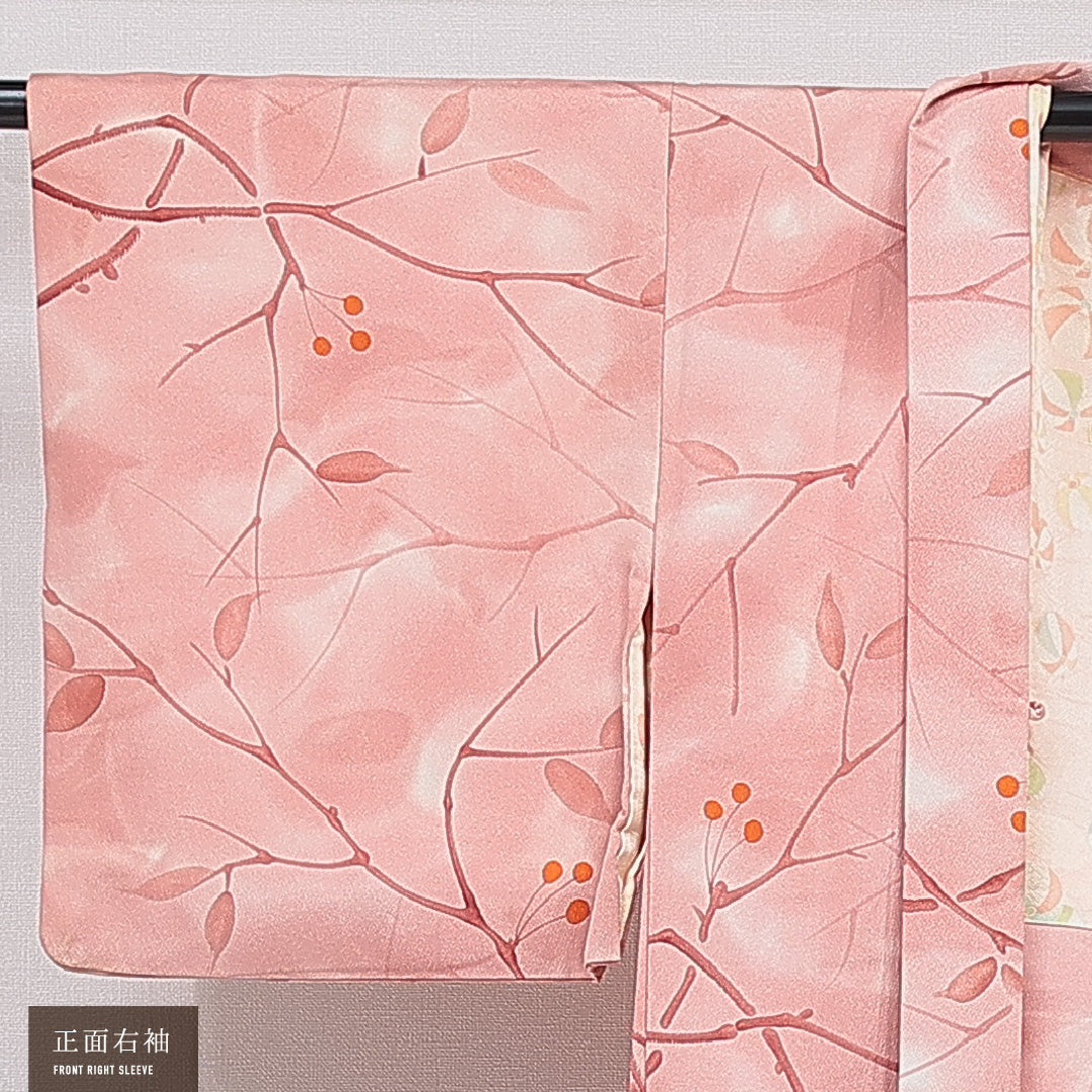羽織 袷 身丈79cm 裄丈62cm 正絹 Cランク カジュアル Sサイズ 植物柄 ピンク系 HP 1232-15459
